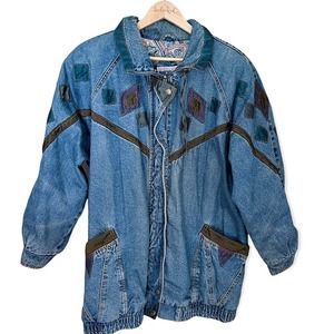 Vintage denim jacket western boho geometric 22W by Current Seen